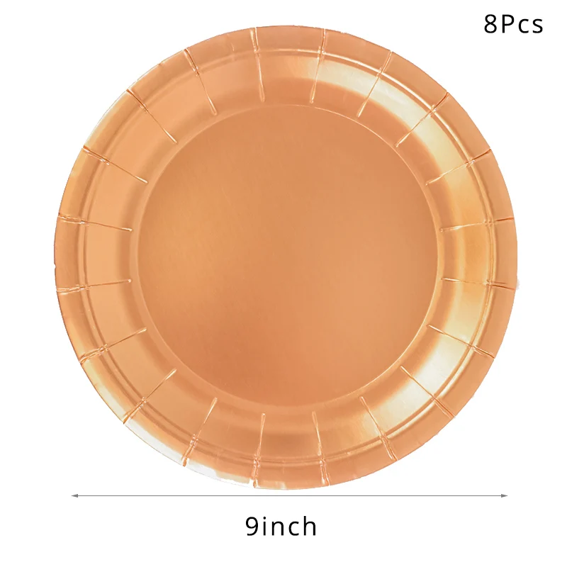 8pcs 9inch plate Розовое золото одноразовая посуда Бумага пластины салфетки для стаканчиков соломинки для детей и взрослых из розового золота на день рождения Выпускной Baby Shower поставки - Цвет: 8pcs 9inch plate