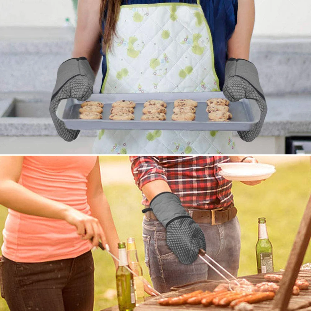

Oven Gloves with Heat-resistant Non-slip Silicone Thick Cotton Pad for Kitchen Baking Gloves, Fondue Racks, Barbecue and Camping