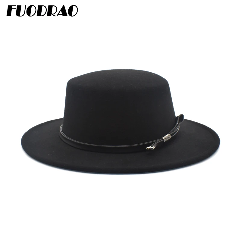 Женская фетровая шляпа-котелок FUODRAO Классическая шерстяная шляпа-федора черного