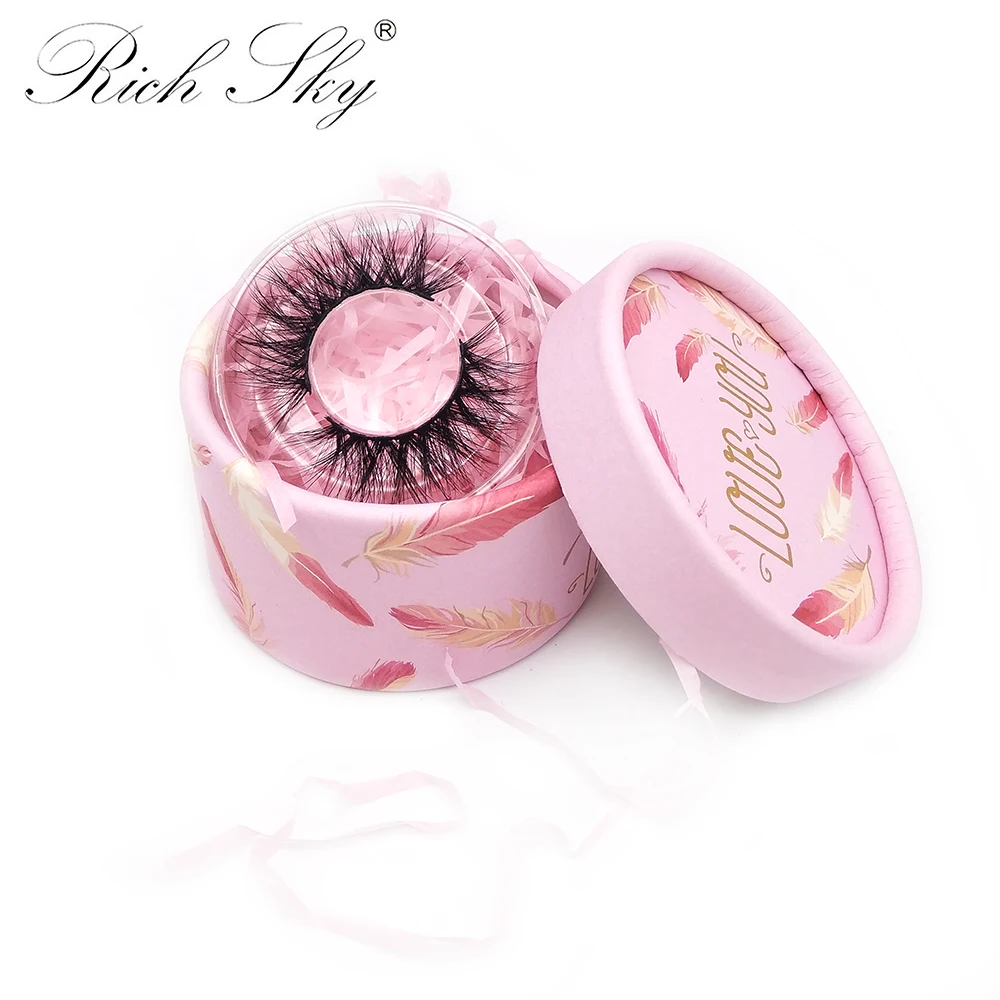 Большой красивый розовый круглый ящик Rich sky для норковых ресниц 5