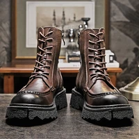 new arrival mens winter mid calf leather boots thick soled 5cm heighten shoes man gift modern casual retro boots