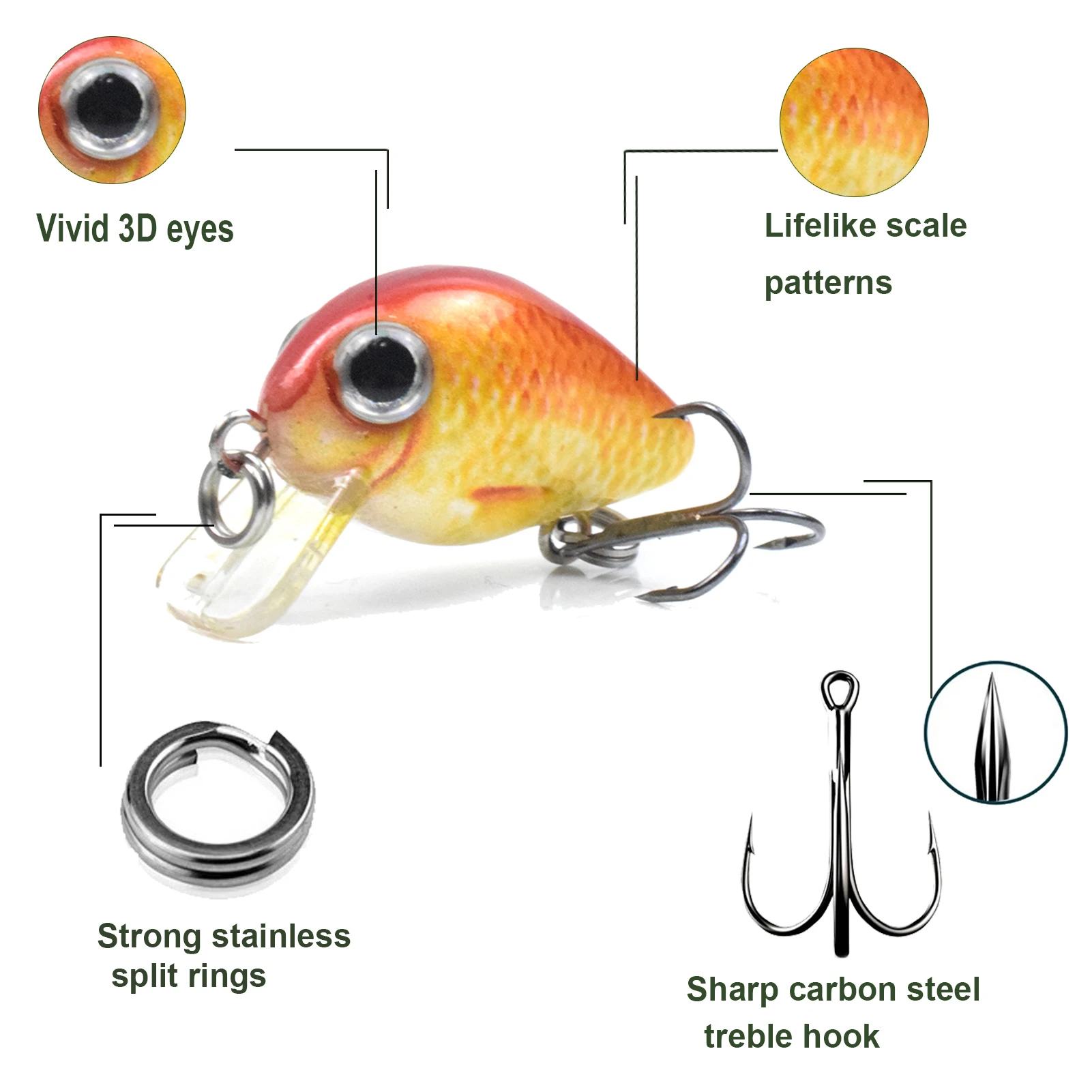 1.1in тонущие рыболовные приманки твердые с тройным крючком спасательная