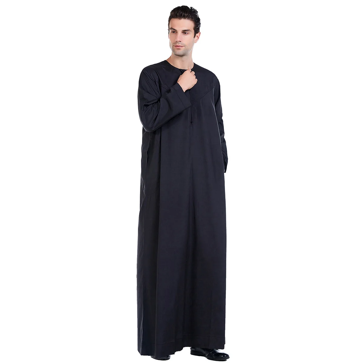Летняя мусульманская Марокканская мусульманская с длинным рукавом, исламский мужской круглый воротник, однотонный халат, Арабский кафтан, ... от AliExpress WW