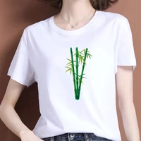 summer fashion shirt bamboo theme graphic t shirt kawaii women tops base o neck white tees 90s fashion top tees female