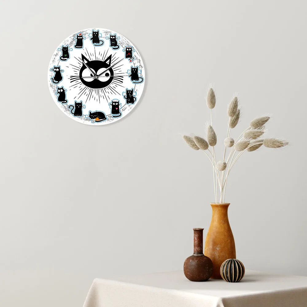 Черные кошки радость стиль настенные часы котята настенное искусство бесшумные