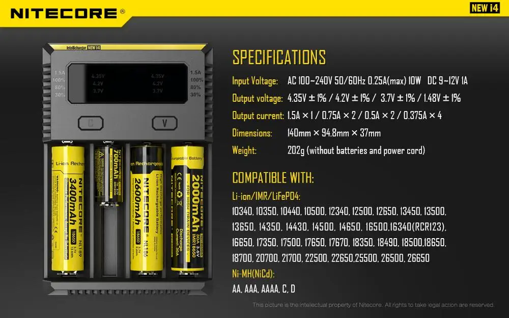 Аккумуляторная литий ионная батарея Nitecore NL1823 18650 2300 мАч 3 7 в Вт ч 4