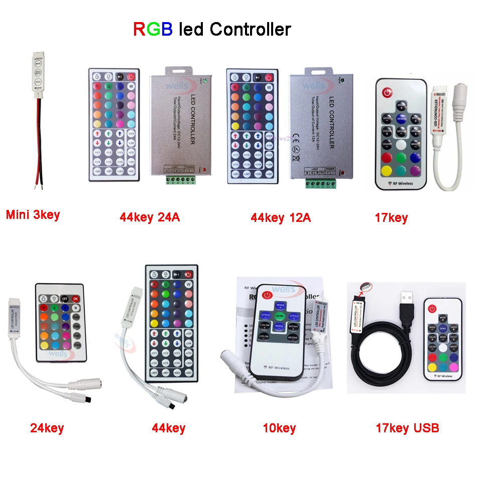 Миниатюрный контроллер RGB 3key 10key 17key 24key 44key для светодиодной ленты 5050 3528 2835 12 В 24