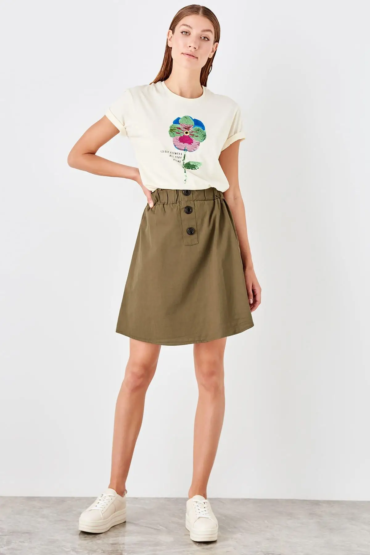 Trendyol Haki юбка с деталями TWOSS19ET0129