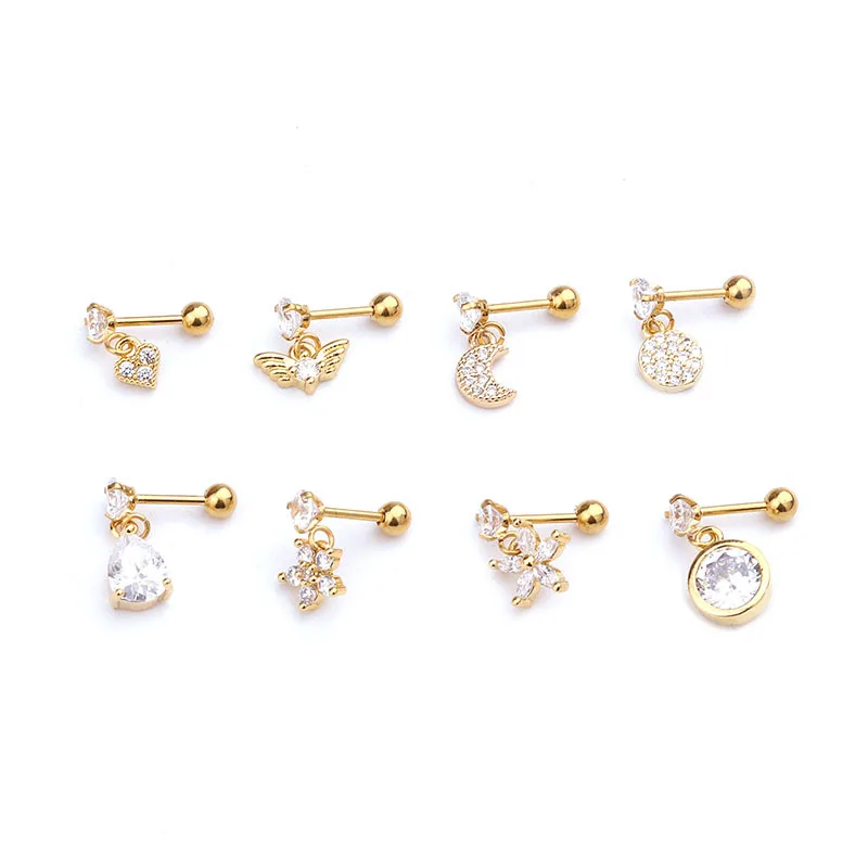 

1PC Fashion Flower Crystal Studs Cartilage Earrings for Women Stainless Steel Ear Piercing Jewelry Gift