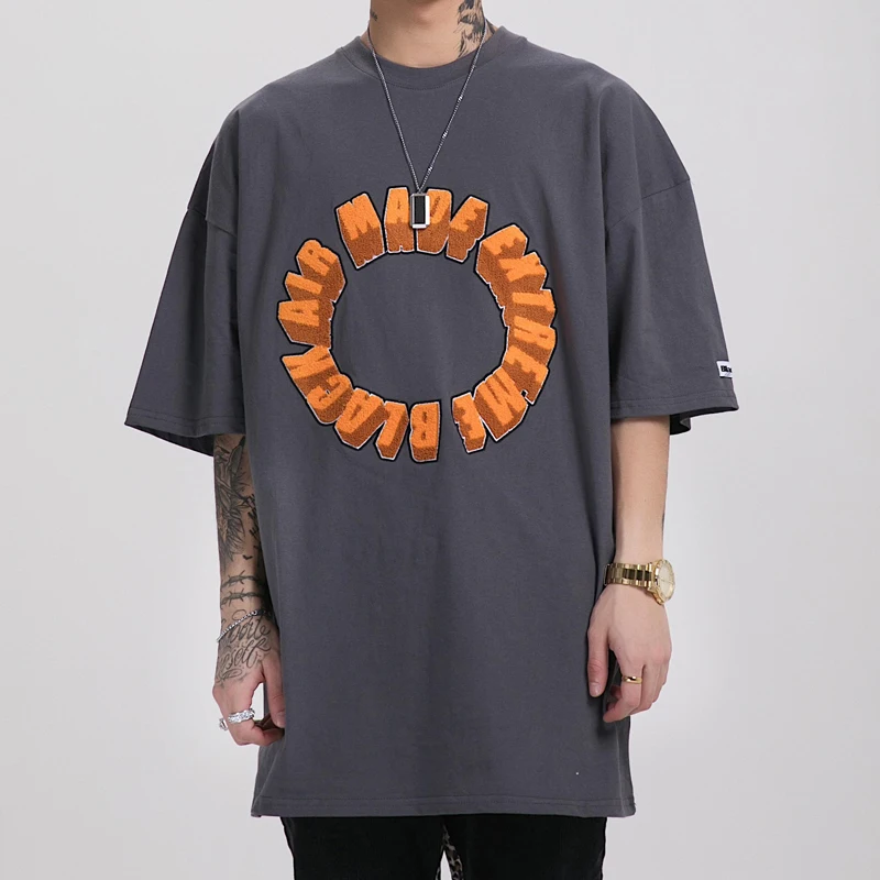 Футболка мужская с вышивкой модная тенниска в стиле хай-стрит повседневная майка