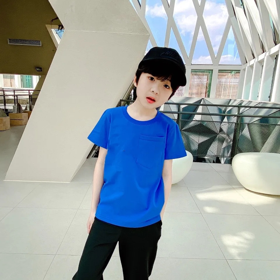 

Casual summer new men's and women's large children's T-shirt round neck solid color short sleeves TZ40