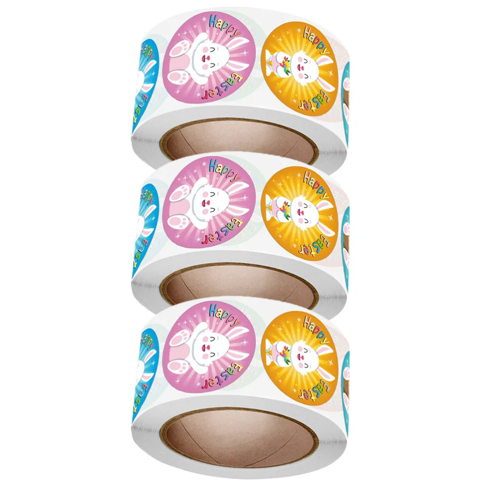 

3 Rolls Easter Rabbit Pattern Sealing Stickers Adorable Decorative Gift Stickers