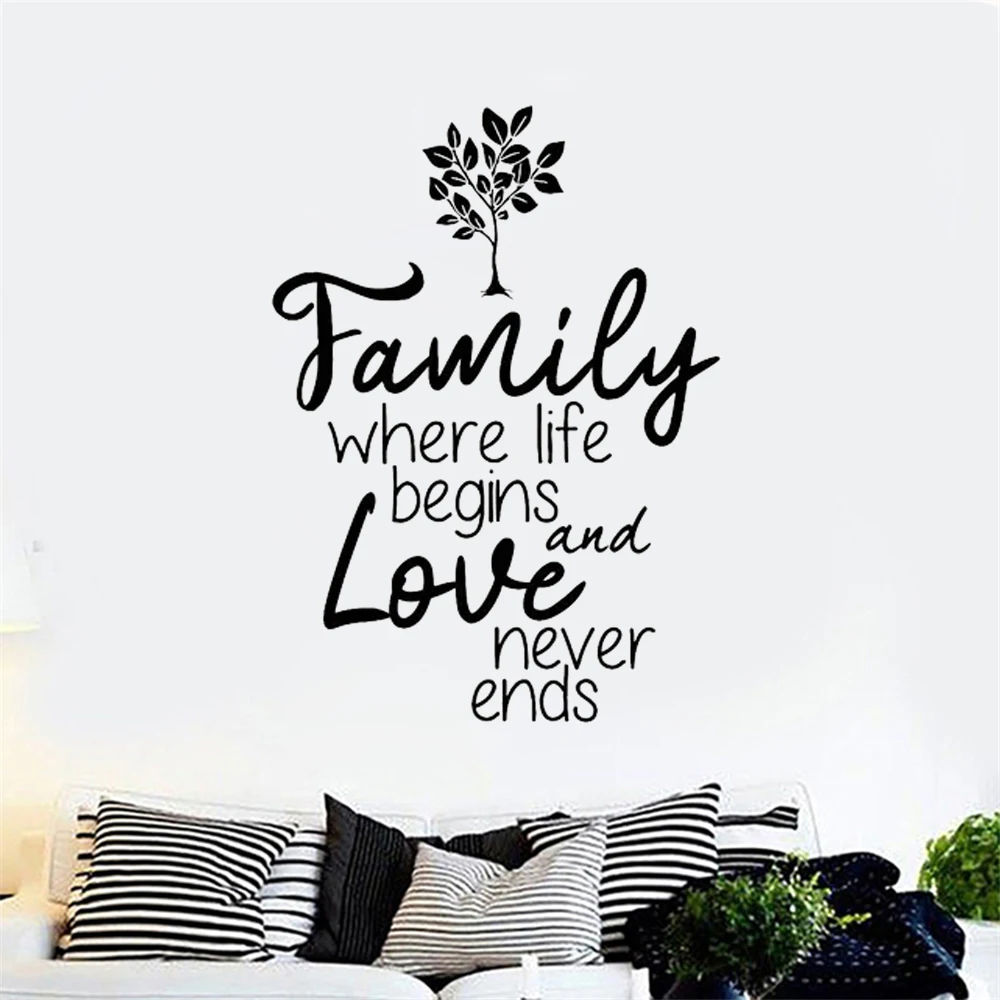 

Wall Decals Family Where Life Begins And Love Never Ends Home Livingroom Decoration Murals Stickers Vinyl Bedroom Poster HJ0375