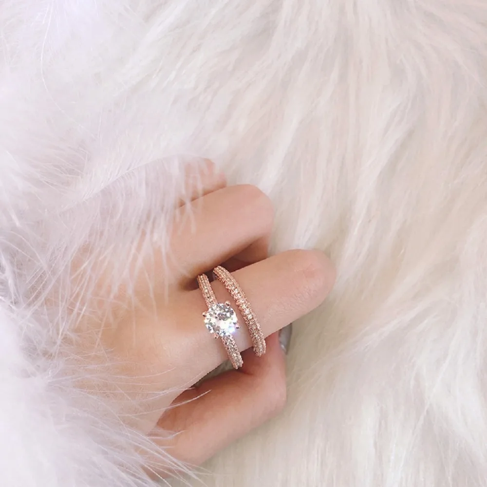 Модное высокое качество AAA кубический цирконий розовое золото двойное кольцо