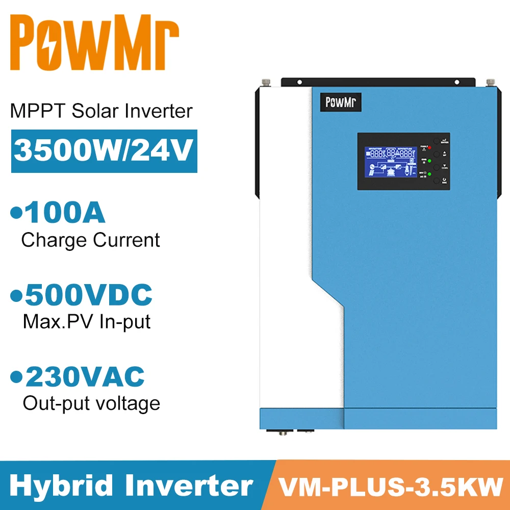 

3500W Solar Pure Sine Wave Hybrid Inverter 24V 220VAC MPPT 100A Solar Charger PV 500V Input Running without Battery WIFI Monitor