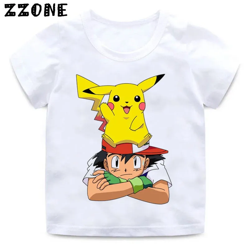 Детская забавная футболка с рисунком Покемон го ясень и Пикачу летние топы