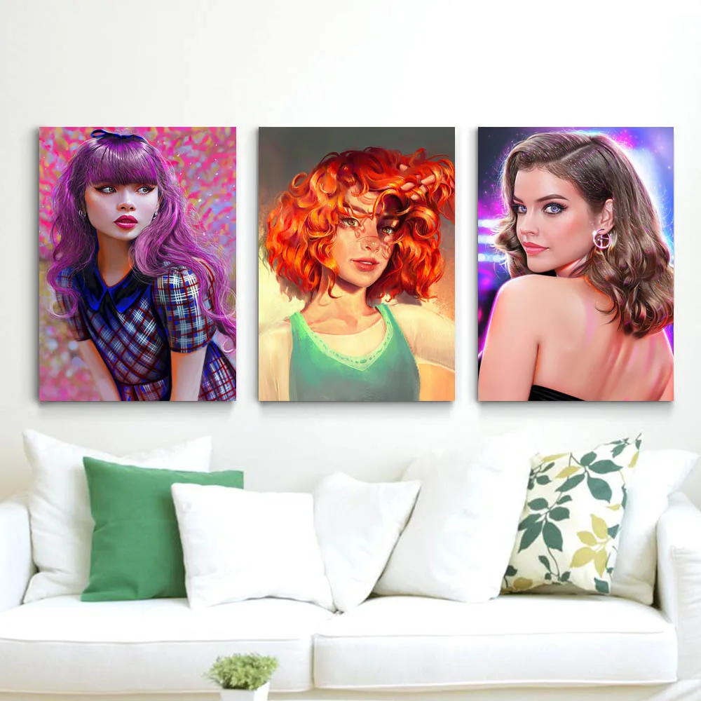 

Animation oil painting red hair purple hair fashion girl art canvas painting living room corridor office home decoration mural