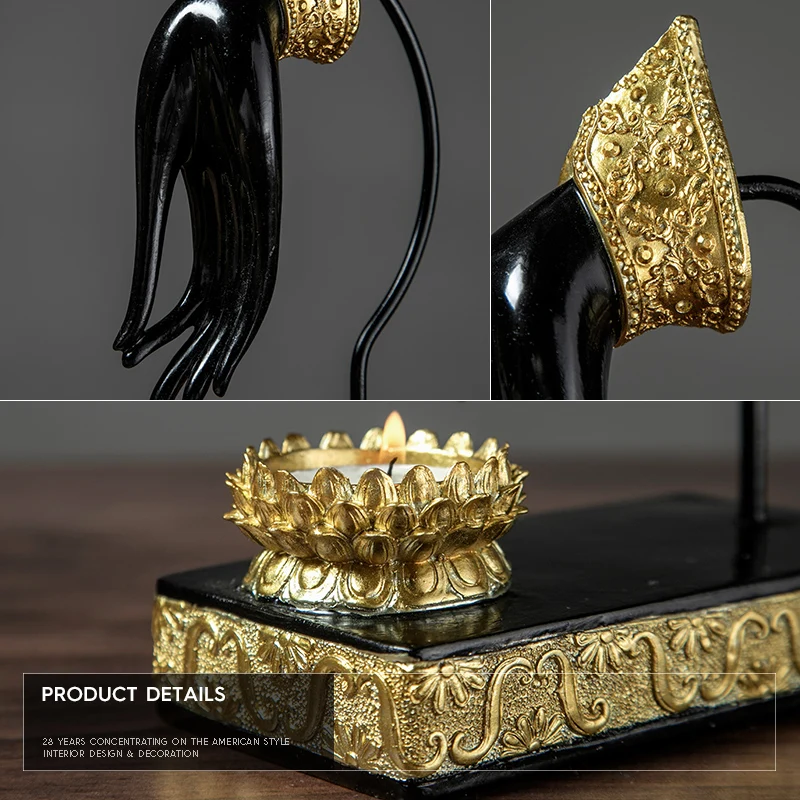 

Neylend Buddhist Candlestick Posture Resin Carving Buddhist Faith Decorative Candlestick Home Decoration