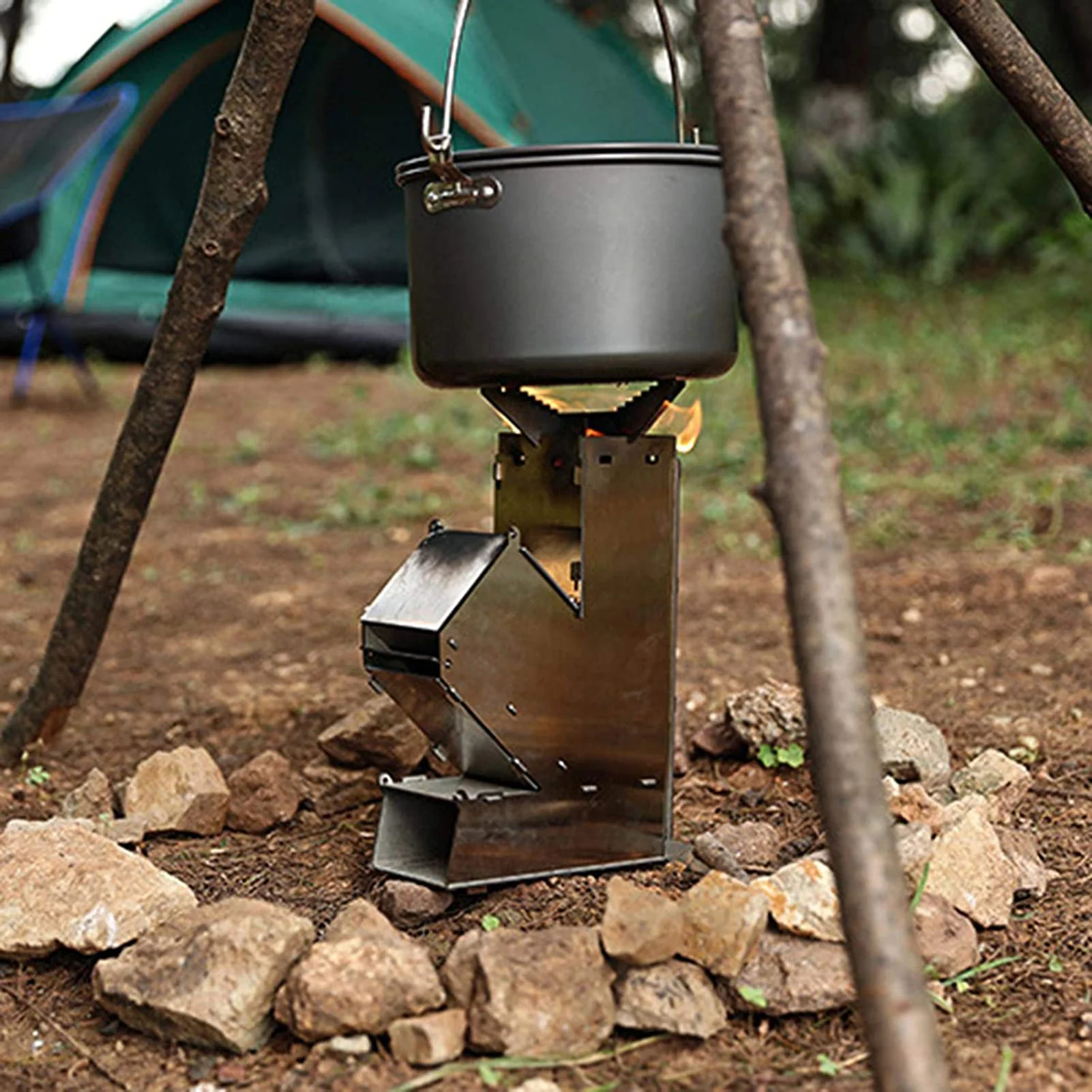 

Portable Foldable Camping Stove Wood Stove Thickened Stainless Steel Detachable Rocket Stove Outdoor Firing Stove