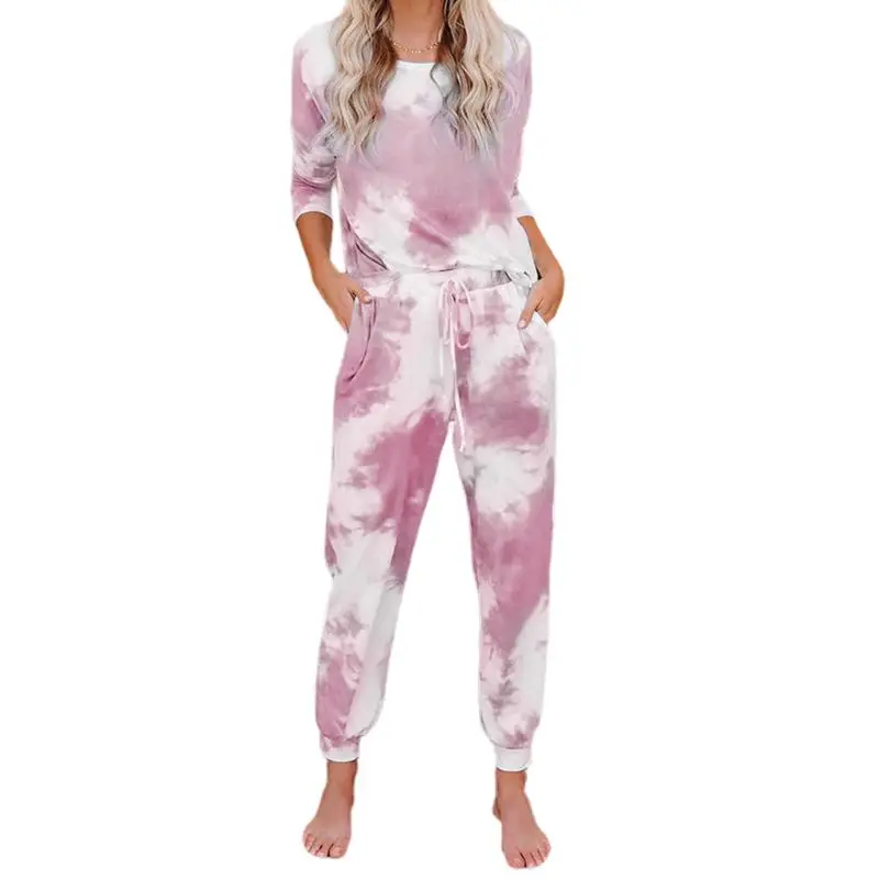 

Women 2 Piece Gradient Tie-Dye Sweatsuit Long Sleeve Tops Jogger Pants Tracksuit New 2021