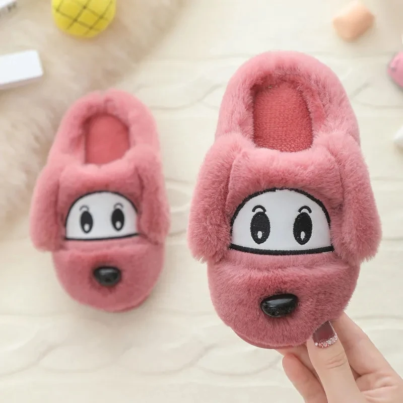 

3-12Y Baby Dog Cotton Shoes for Home Soft Slippers Kids Fuzzy Furry Shoes for Boys Girls Cute Puppy Animal Indoor Slipper