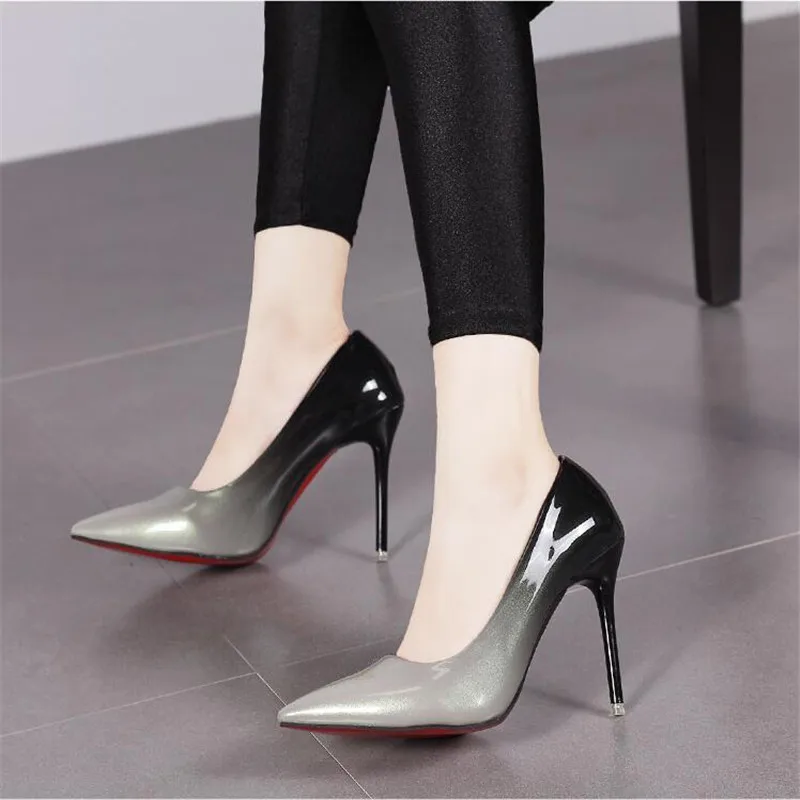 

Gradient color Pointed Toe Shallow 10CM High heels pumps women shoes2020 Office Mixed Colors Thin Heels Rubber sole ladies shoes