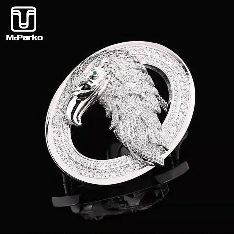 McParko Stainless Steel Belt Buckles For Men Luxury Eagle Belt Buckle with Rhinestone Fashion 3.8cm Buckles without belt silver