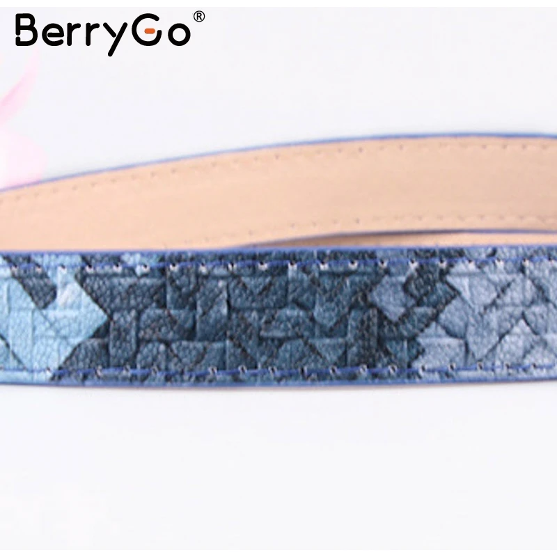 BerryGo женское платье со змеиным узором джинсы кожаный пояс принт змеиной кожи женский пояс из искусственной кожи Золотая квадратная игла пояс на пряжке