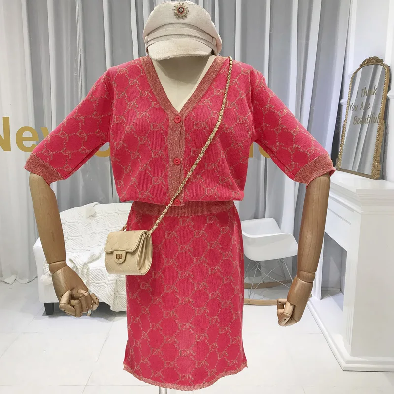 Женский вязаный комплект ALPHALMODA кардиган + прямая юбка из 2 предметов с рукавом до