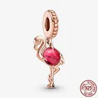 Новинка 2021, ярко-розовый подвесной браслет в виде фламинго из муранского стекла, подходит для оригинального браслета Pandora, Женские Ювелирные изделия сделай сам, подарок