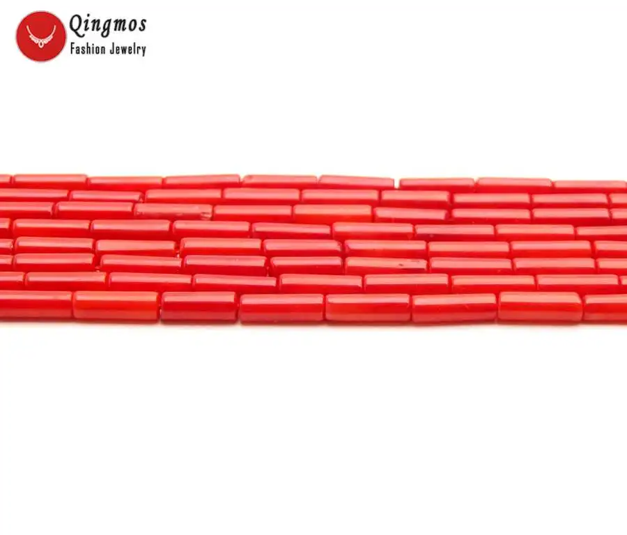 Qingmos красный натуральный толстый ломтик коралловые бусины 3*9 мм для изготовления