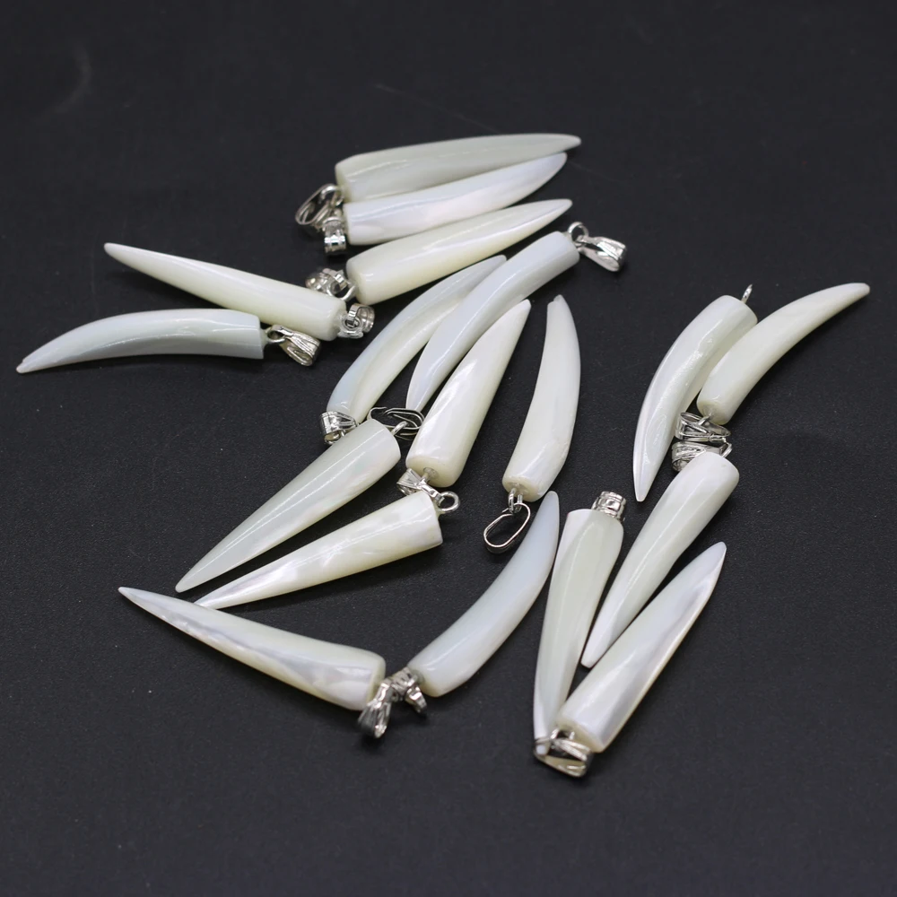 

4Pcs New Long Conical Pendant High-Quality Natural White Shell Charms for Jewelry Making DIY Earring Necklace Accessories 6x35mm