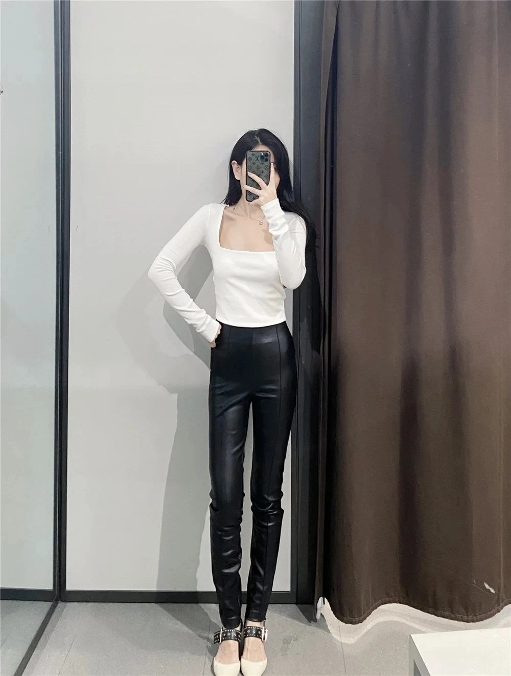 

Jenny&Dave Winter England High Waist Simple skinny Pu Leather Pencil Pants Women Pantalones Mujer Pantalon Femme Trousers Women