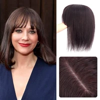 silk base hair topper hairpieces with bangs dark brown human hair clip in crown for white women toppers for thinning hair