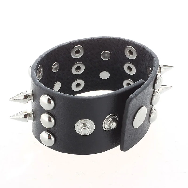 Metal leather men bracelet with Spikes Studded Black | Электроника