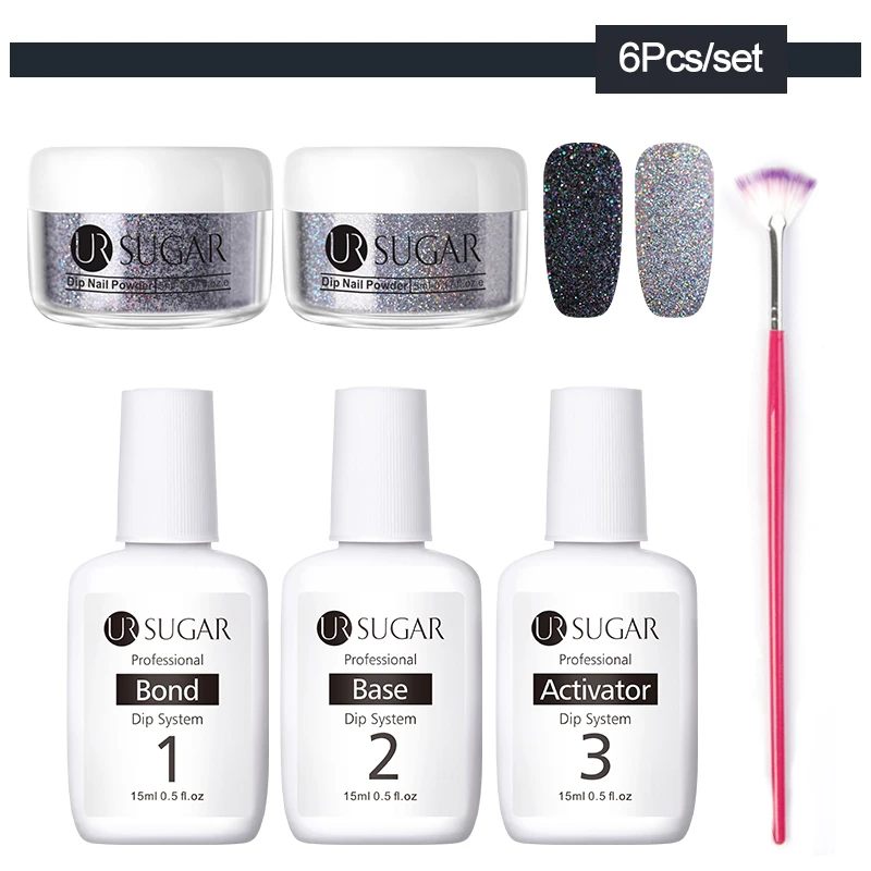 6Pcs set7 UR SUGAR 6 шт. голографическая пудра для ногтей набор градиентных лазерных сахаров Dip лак для ногтей порошок пигмент украшения для ногтей - Цвет: 6Pcs set7