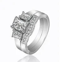 2 Pcs Wedding Ring Set Classic Jewelry Princess Cut AAA CZ 925 Sterling Silver Engagement Rings For Women