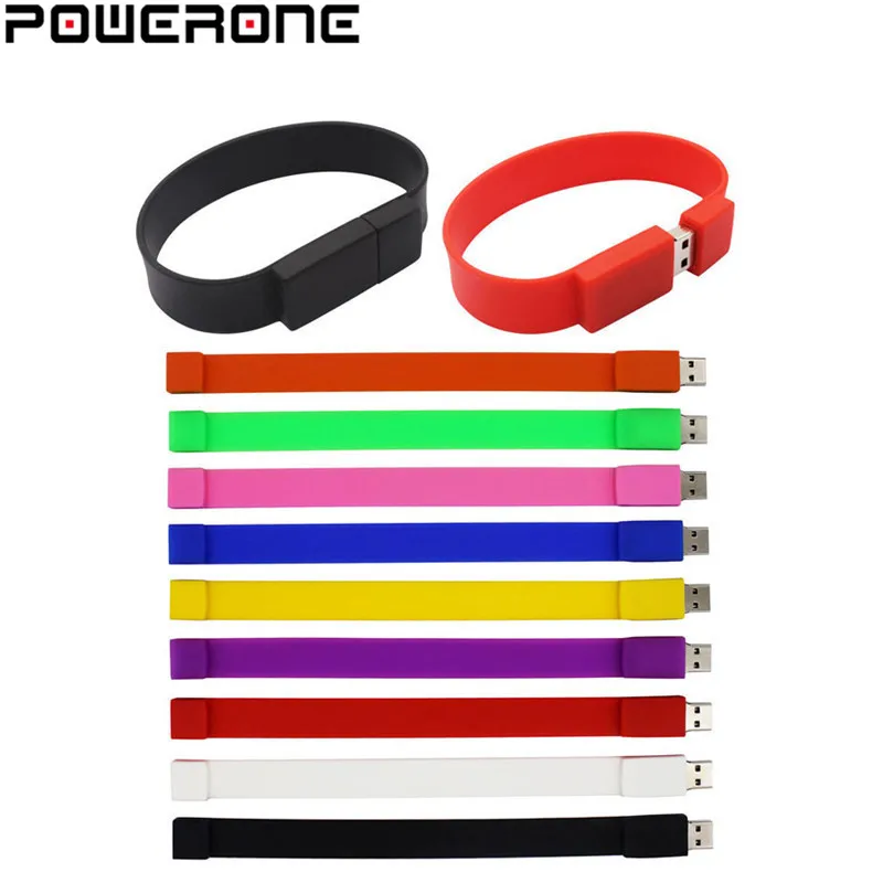 POWERONE силиконовый браслет ремешок на запястье флешка 4 ГБ 16 32 64 USB 2 0 флеш