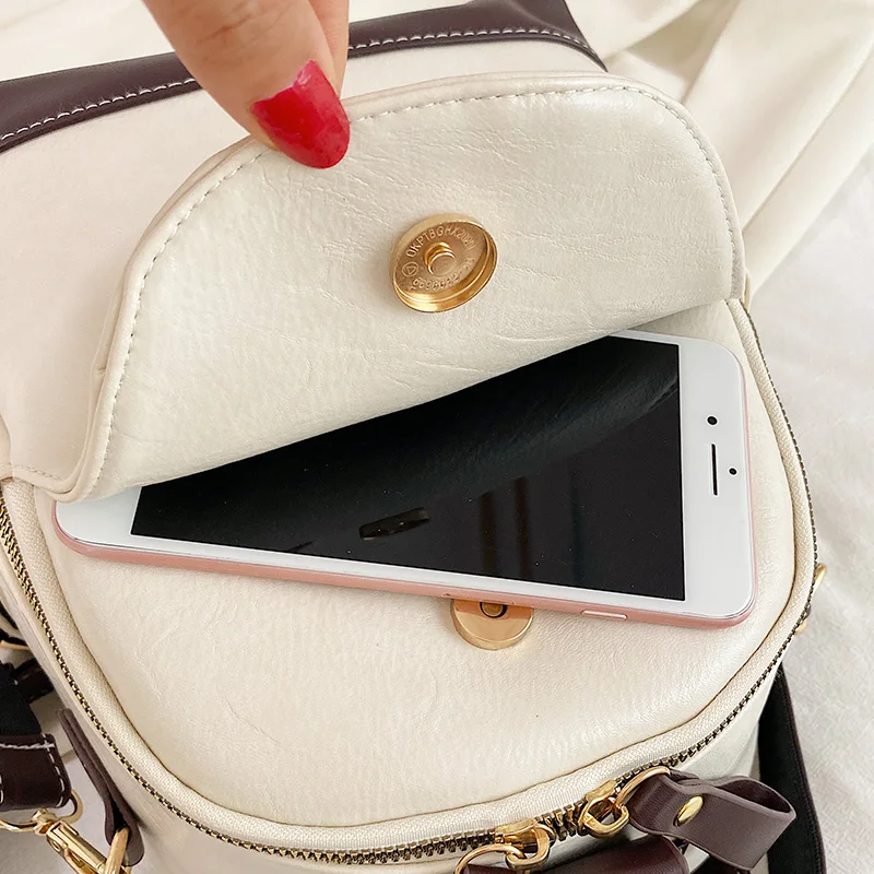 Женский прошитый рюкзак из мягкой кожи Молодежная школьная сумка для девушек