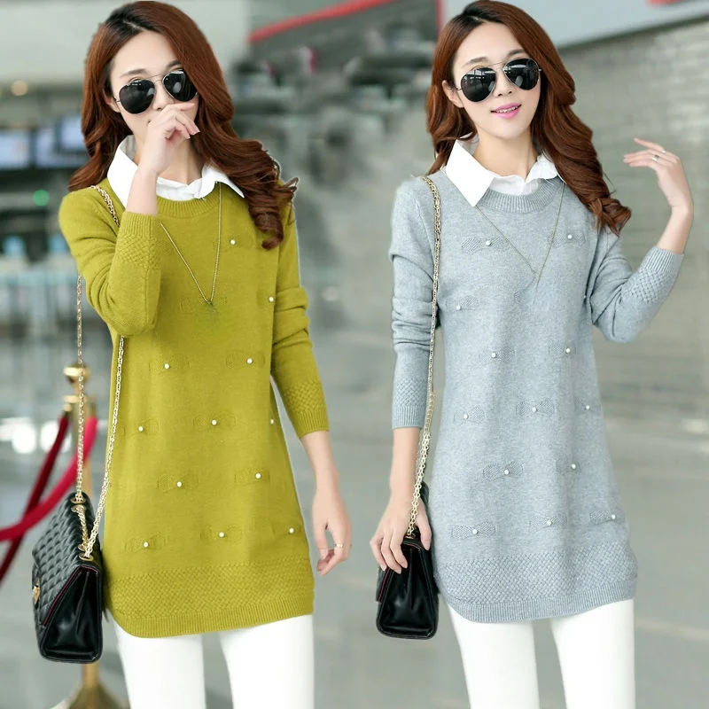 

2021 Spring Women Sweaters and Pullovers Knit Patchwork Turndown Collar Women Clothing Long Sleeve Sweater Female Jumper X757