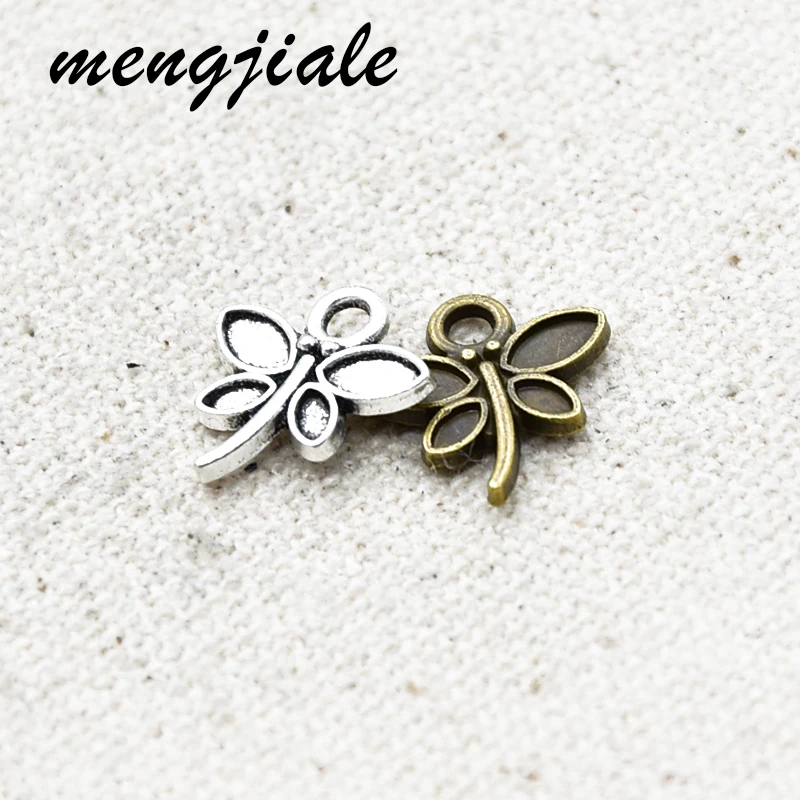 

50pcs Two color alloy metal mini dragonfly charms Insect series Pendants for Jewelry accessories making 14*13mm