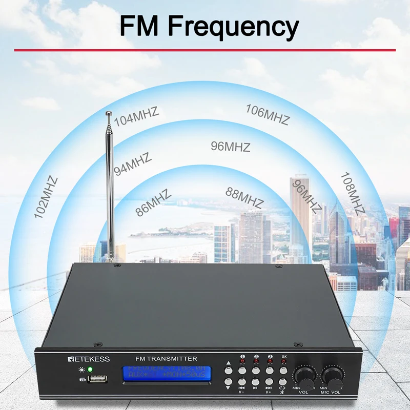 RETEKESS TR510 для привода церкви fm-передатчик трансляции поддержка AUX/MIC/Bluetooth/USB привод