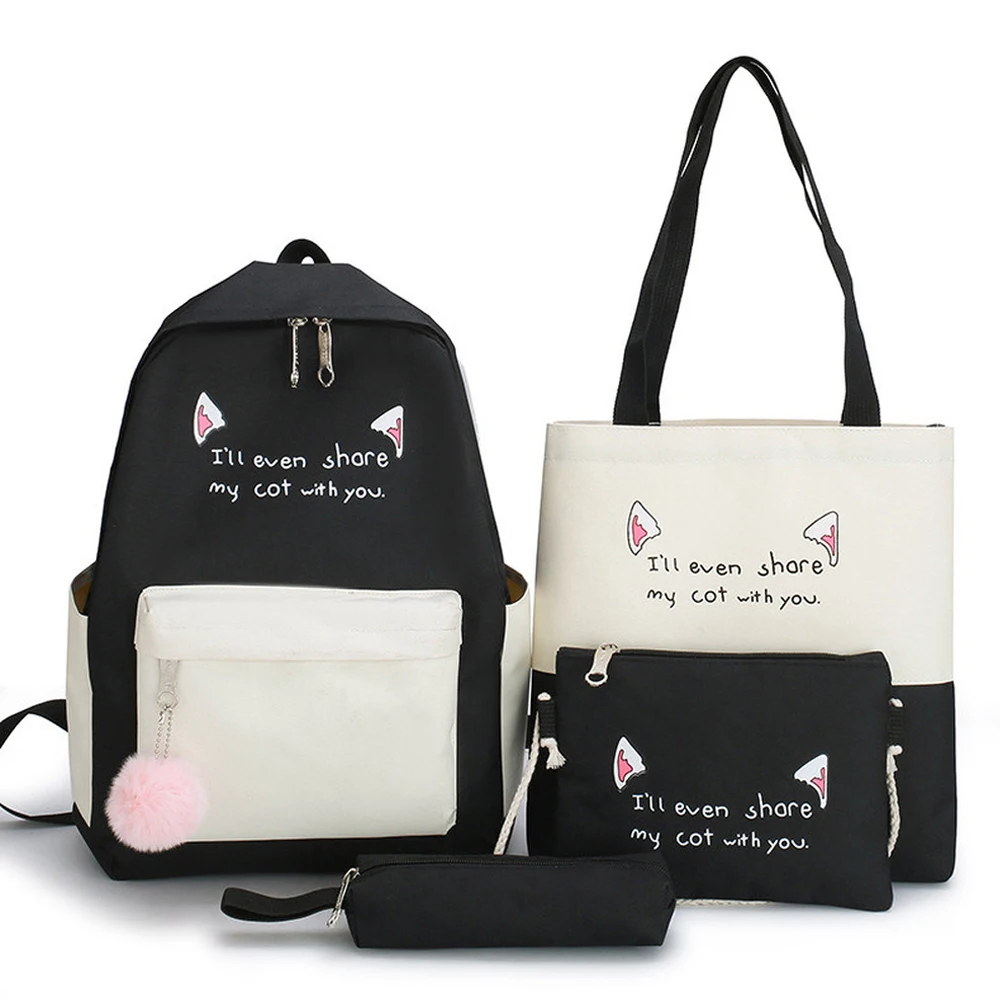 

2020 Fashion New 4Pcs/set Women School Backpacks Canvas Schoolbag For Teenagers Girls Student Book Bag Boys Satchel Bolsas