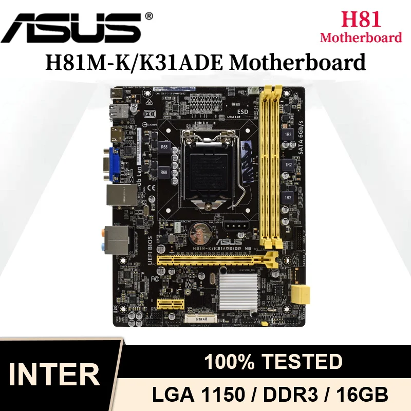 

ASUS H81M-K/K31ADE Motherboard LGA 1150 Intel H81 DDR3 16GB Support Core i7 i5 i3 CPUs USB2.0 USB3.0 SATA3 Micro ATX Placa-mãe