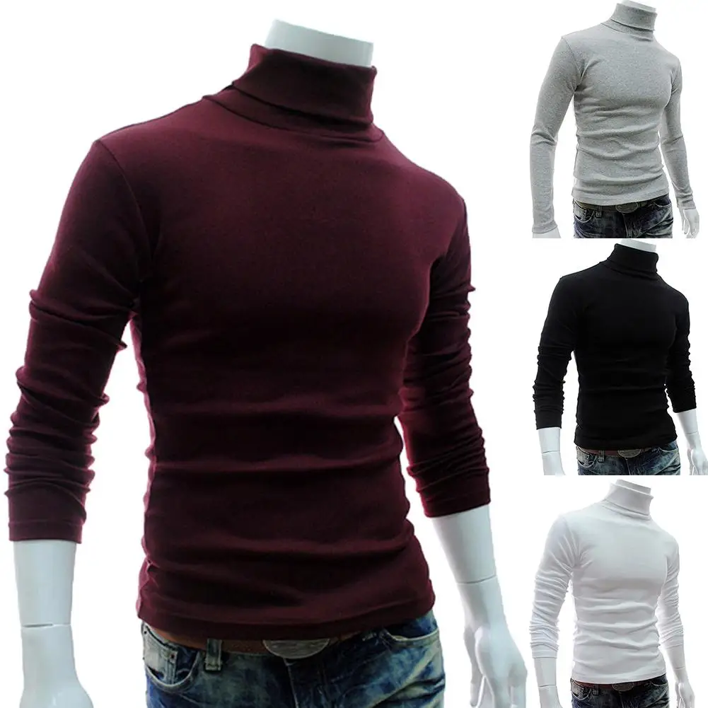 

Fashion Men Sweater Solid Color Long Sleeve Turtleneck Sweater in Men's Pullovers Knitted Sweater Men jersey hombre cuello alto