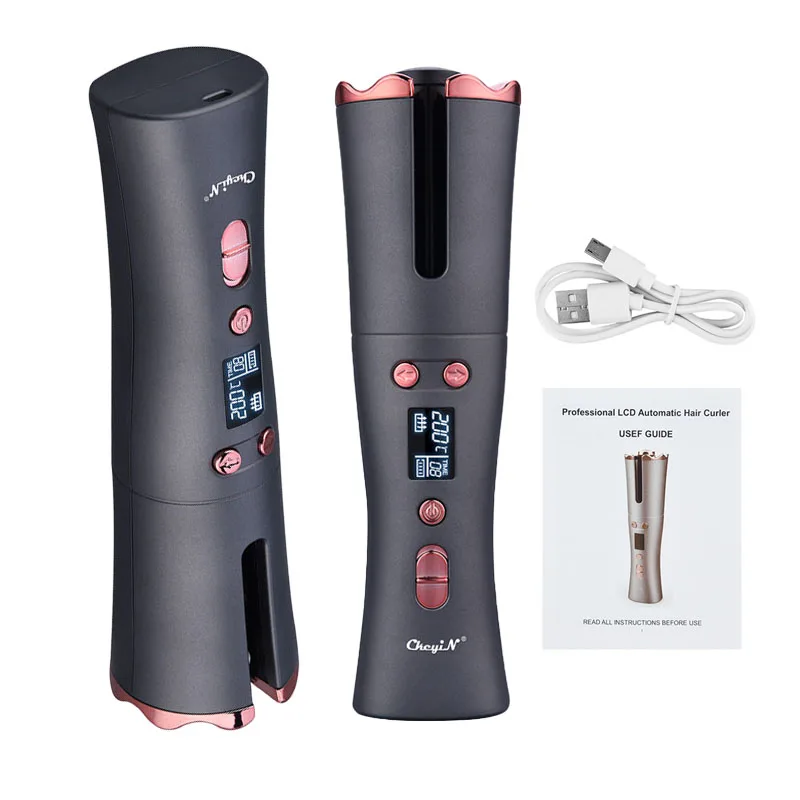 

CkeyiN Wireless Auto Rotating Hair Curler Led Display Curling Iron Usb Rechargeable Curling Waver Rollers Curly Curl Wave Styler