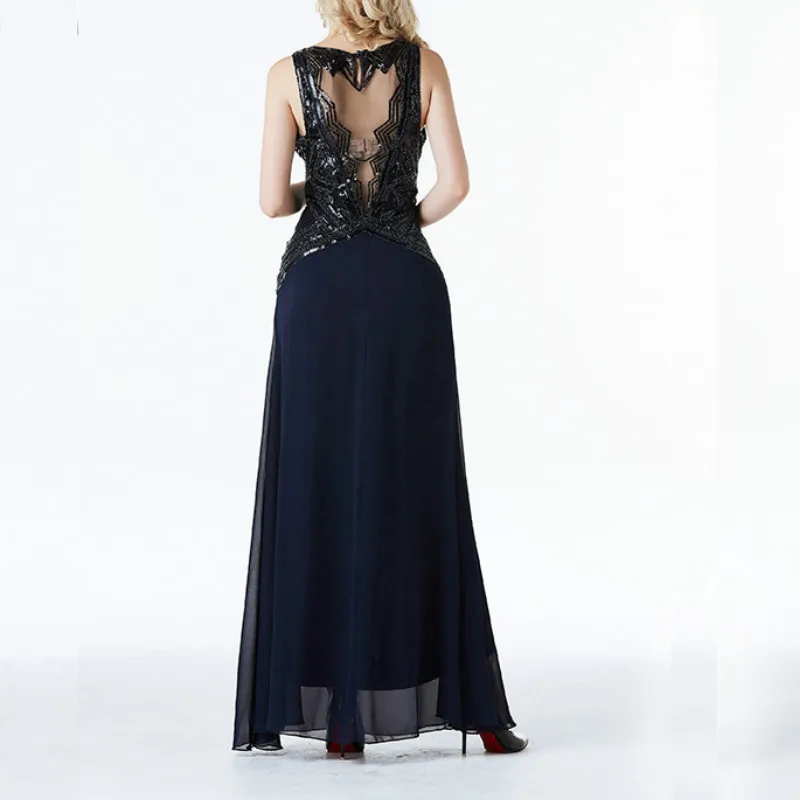 Женское шифоновое платье макси без рукавов винтажное длинное в стиле Великий