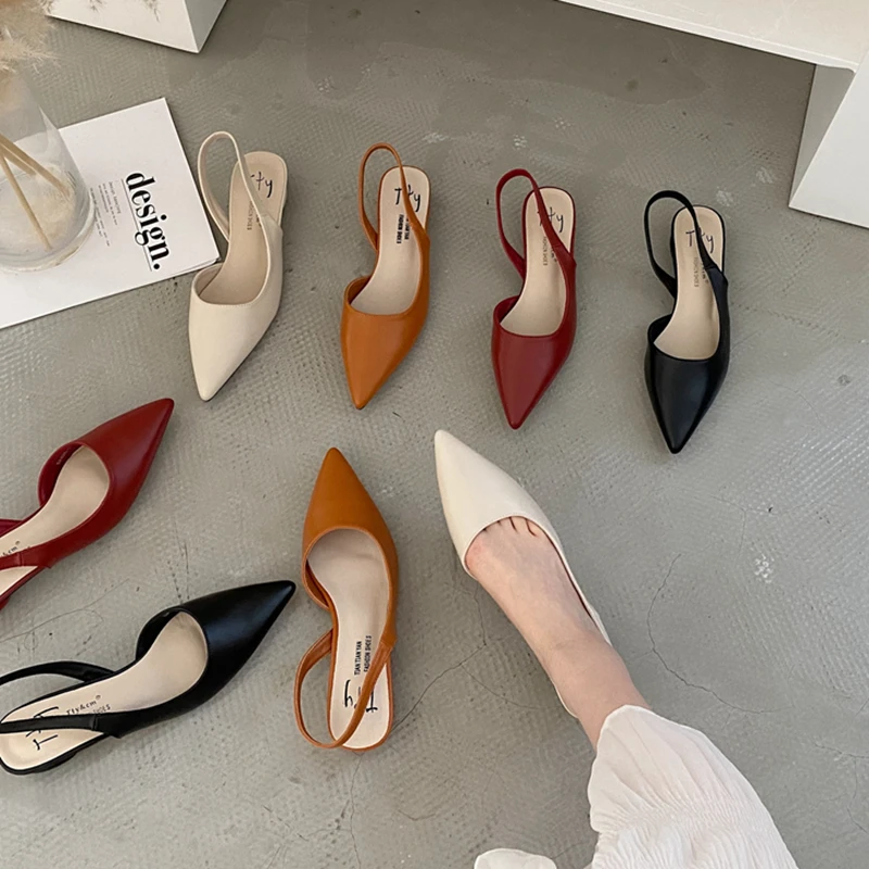 

Elegant Women Sandal Shoes 2021 New Ladies Shallow Pointed Toe Slip On Mules Shoes Casual Low Heel Slingback Pumps Shoes Mujer