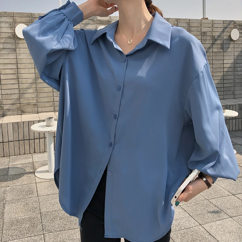 Женская шифоновая рубашка с отложным воротником на пуговицах | одежда