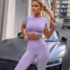 Женский спортивный костюм для йоги, бесшовный дышащий комплект из 2 предметов, леггинсы и рубашка для йоги